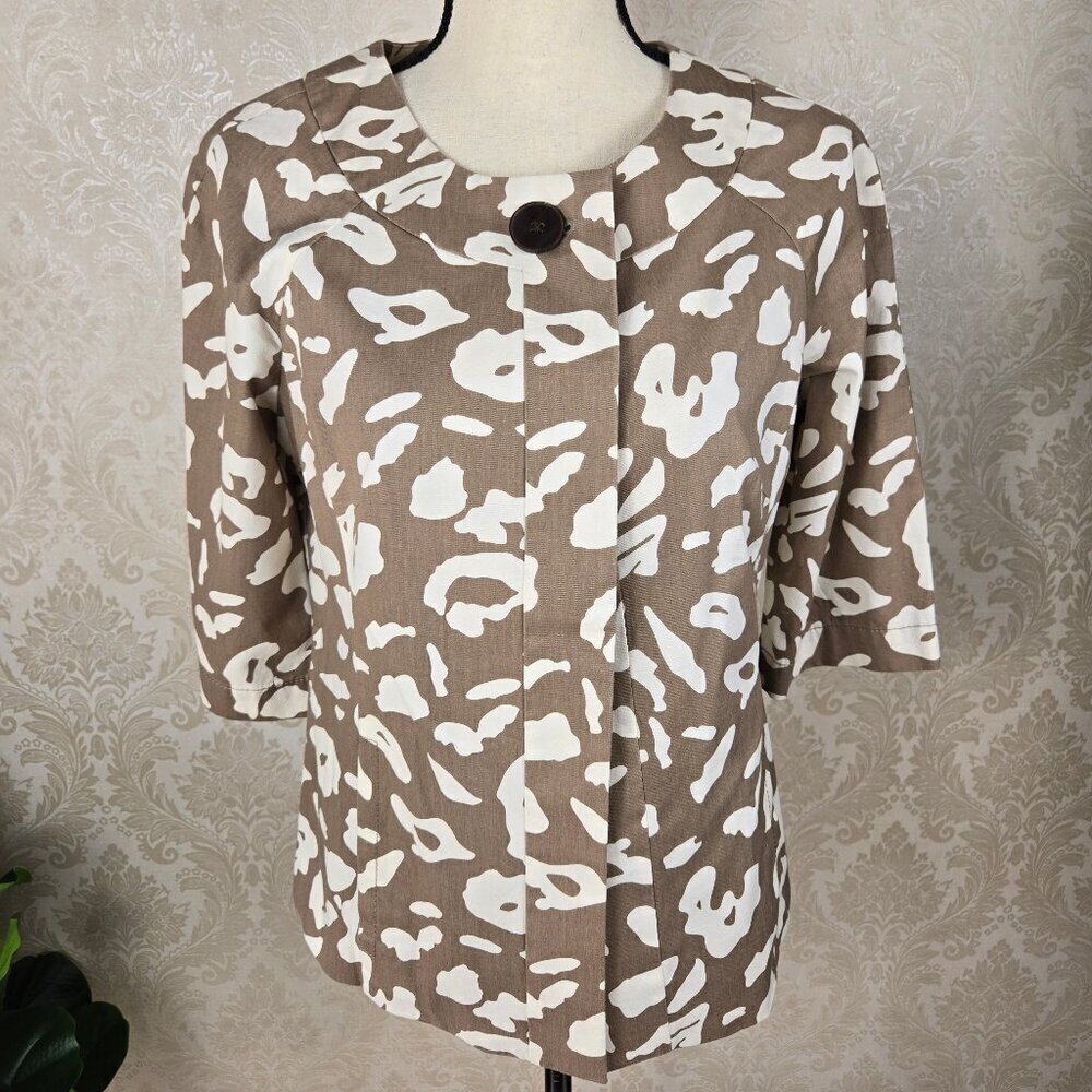Ann Taylor LOFT Size 6 Animal Print Blazer Tan Cream 3/4 Sleeve Self Tie Belt